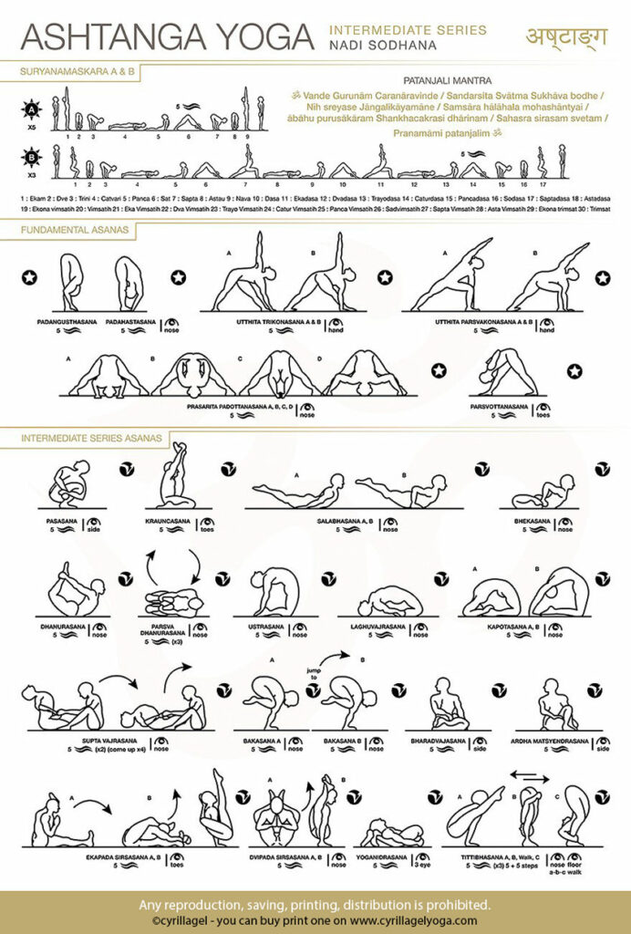 Illustrated sheets of the second intermediate series Nadi Sodhana of Ashtanga.